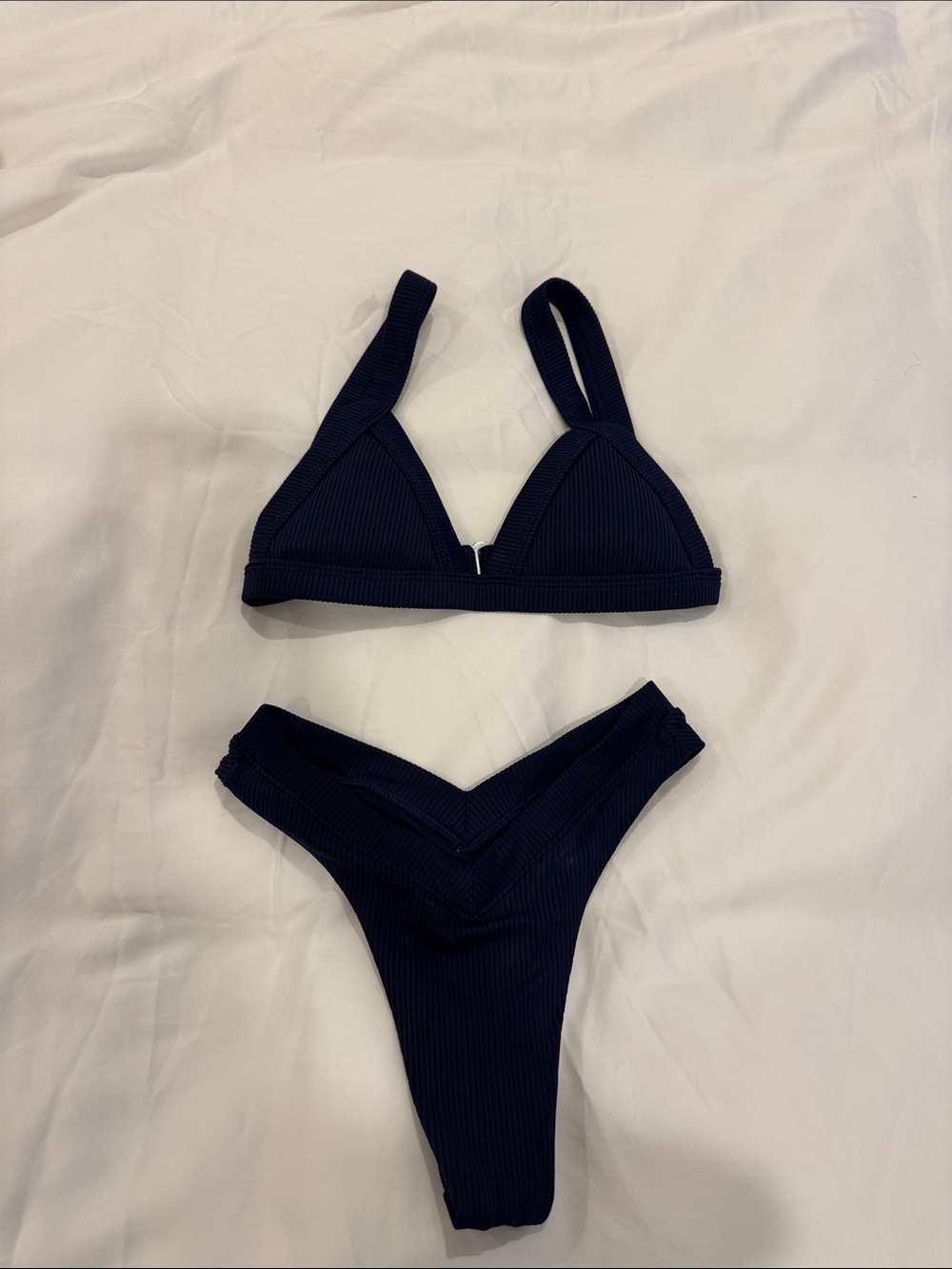 Women’s Navy Ribbed V-Neck Bikini